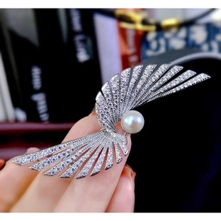 DIY配件 高档羽翼胸针铜微镶锆石厚镀金气质别针配饰珍珠胸花空托