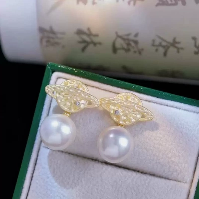 DIY珍珠配件 精工S925纯银星球新品耳环轻奢重工耳饰托半成品耳钉