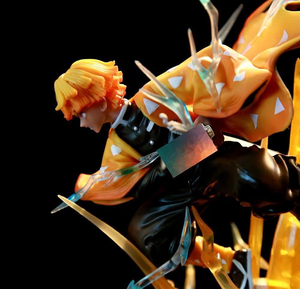 鬼灭之刃善逸霹雳一闪手办摆件 简刻我妻善逸发光动漫手办模型