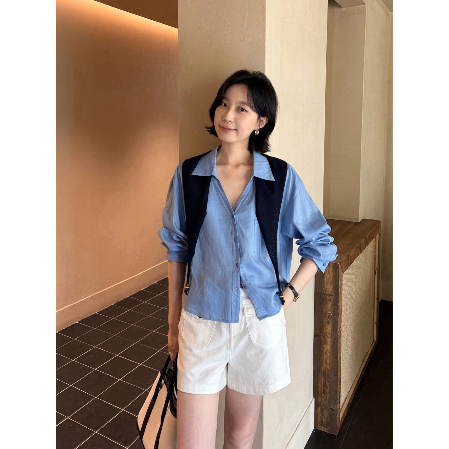 THXGIVING 轻复古文艺 针织披肩叠搭衬衫套装女2026秋款宽松上衣