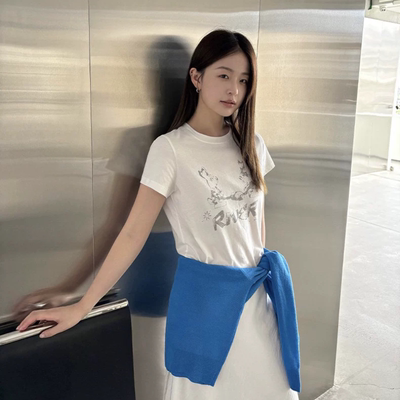 THXGIVING鬼马少女感做旧兔子印花圆领短袖百搭棉T恤上衣2026夏季