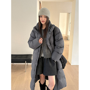 THXGIVING 抗风保暖面包服羽绒服大衣女2025冬季加长款连帽厚外套