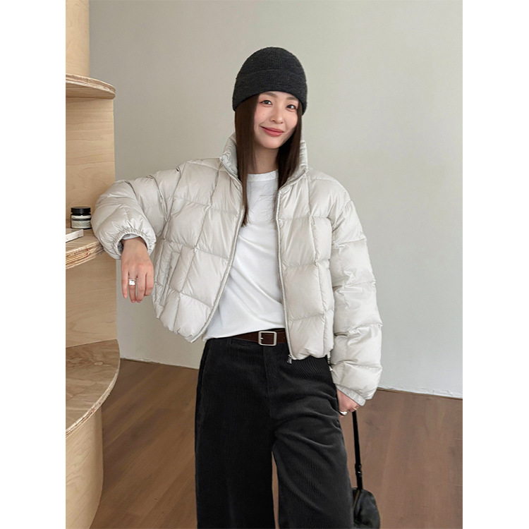 THXGIVING 简约保暖白鸭绒立领羽绒服女2025冬季新宽松抽绳短外套