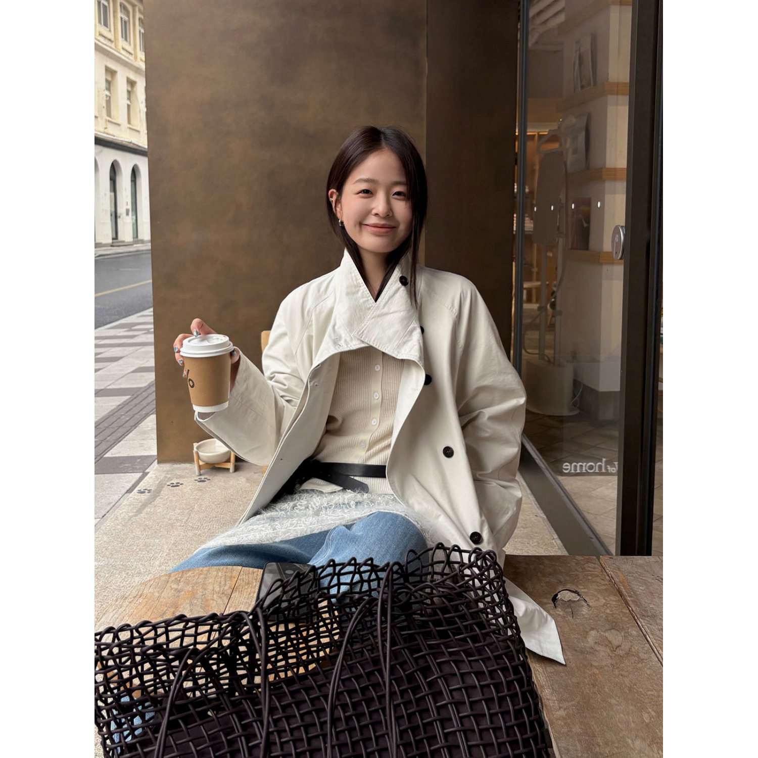 THXGIVING清冷文艺感中长款A字廓形系腰带立领风衣外套女2026春款