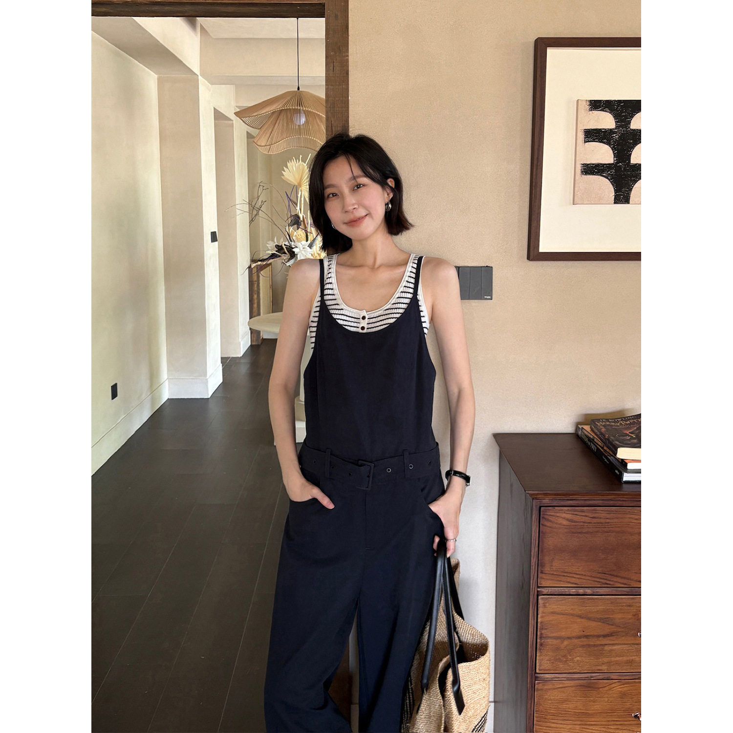 THXGIVING 随性自在 天丝棉工装阔腿吊带连体裤女2026夏新款长裤