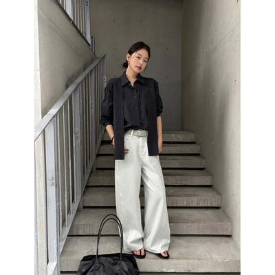 THXGIVING 闭眼冲韩系通勤中腰阔腿水洗百搭牛仔裤女2026春款长裤