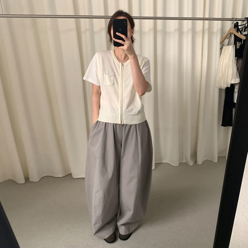 THXGIVING小 韩版圆领显瘦假两件拼接短袖针织上衣女2025秋季新款