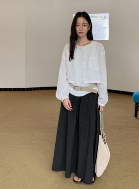 THXGIVING韩系百搭苎麻短款外套女2025秋新款圆领单排扣宽松上衣