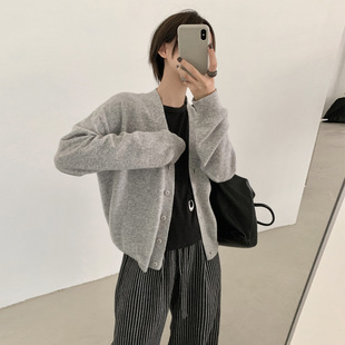 THXGIVING纯羊毛V领宽松针织开衫女2025秋季新款韩版休闲百搭毛衣