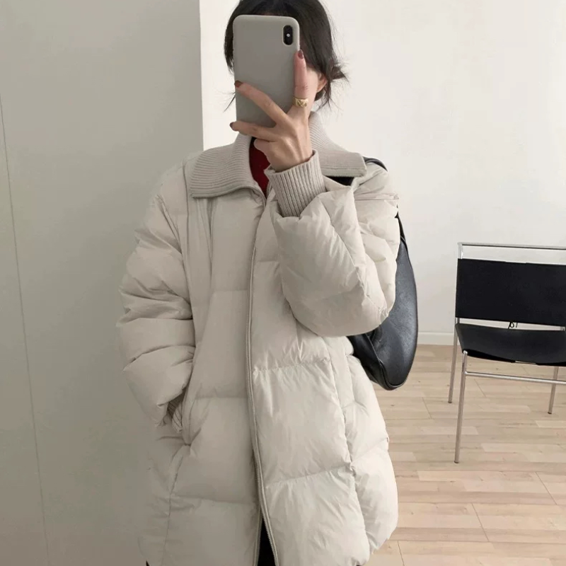 THXGIVING 蓬蓬云感超厚羽绒服外套女2025冬新款罗纹翻领阔型大衣