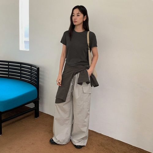 THXGIVING 抽绳束脚工装裤女2025早秋新款松紧腰宽松百搭休闲长裤