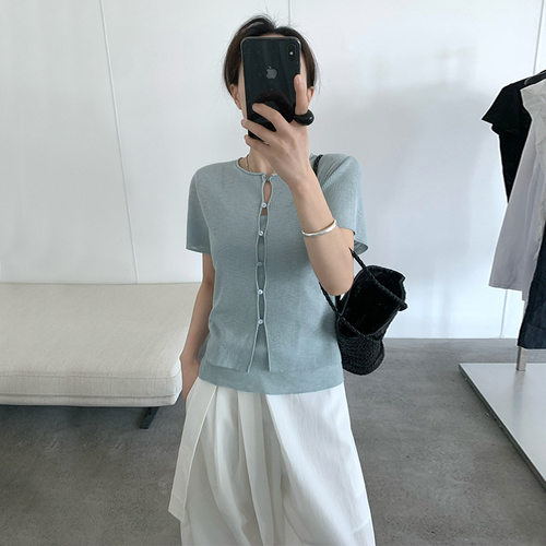 THXGIVING 简约镂空系扣开衫叠穿吊带针织两件套女2025夏季上衣