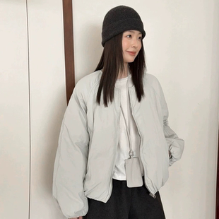 THXGIVING 休闲配挂脖袋蓬松羽绒服女2025冬季新圆领拉链棒球外套