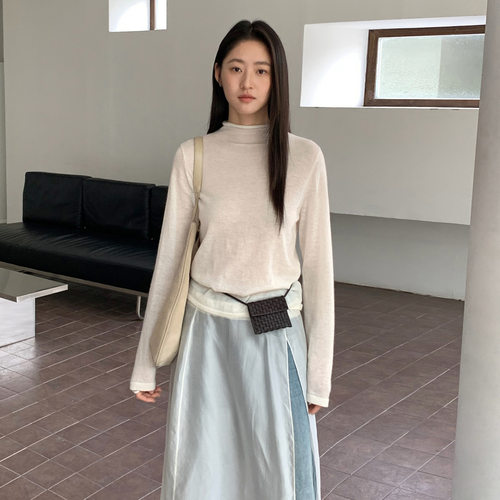 THXGIVING 卷边半高领纯色基础打底针织衫女2025秋季新款长袖毛衣