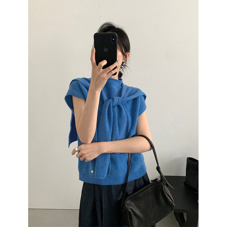 THXGIVING气质通勤披肩搭配落肩袖羊毛衫两件套女2025秋冬新毛衣