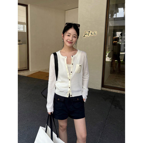 THXGIVING 奢雅经典羊毛混纺开衫 圆领百搭针织上衣女2026秋新款