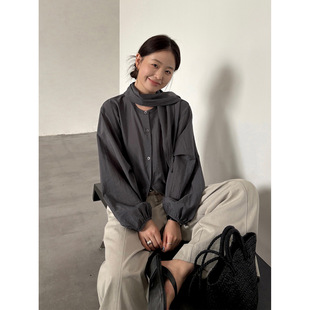 THXGIVING轻复古通勤 莱赛尔亲肤抗皱垂顺围巾衬衫女2026春款上衣