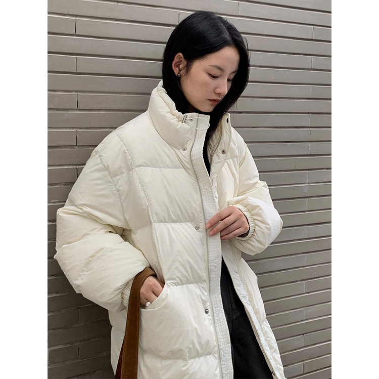 THXGIVING 冬日保暖加长款羽绒服外套女2025抽绳立领鸭绒厚大衣