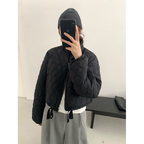 THXGIVING 小个子休闲菱格绗缝棉服外套女2025冬日款百搭宽松上衣