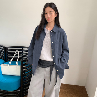 THXGIVING 韩版双口袋天丝棉衬衫女2025早秋新款宽松中长款上衣