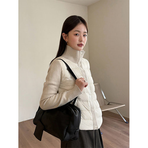 THXGIVING 休闲通勤高领保暖毛织拼接白鸭绒羽绒外套女2025冬新款