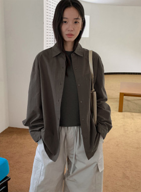THXGIVING 纯棉百搭衬衫女2025秋季新款韩系通勤宽松显瘦翻领上衣