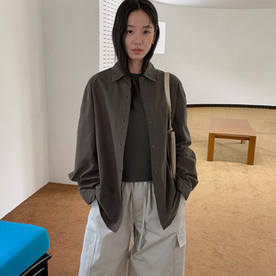 THXGIVING 纯棉百搭衬衫女2025秋季新款韩系通勤宽松显瘦翻领上衣