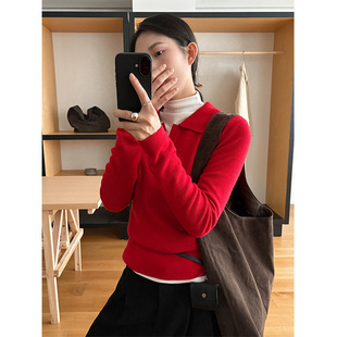 THXGIVING 高智感穿搭打底套头针织POLO衫女2025冬季新款显瘦毛衣