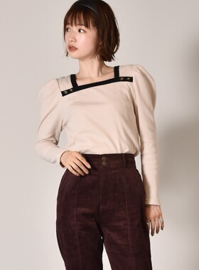 促nacostyle出口日本原D复古风三角肩宽肩纯棉螺纹修身显瘦T恤