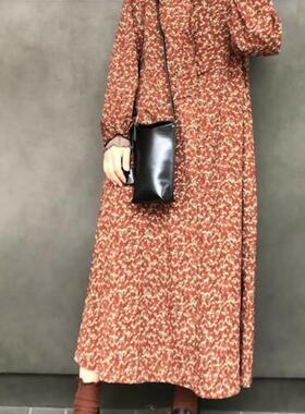 nacostyle出口日本原D甜美复古风碎花雪纺系带宽松及踝连衣裙