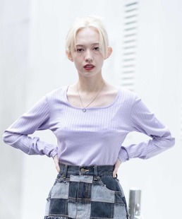 促nacostyle出口日本外贸BM复古风方领亮线刺绣修身 打底T恤