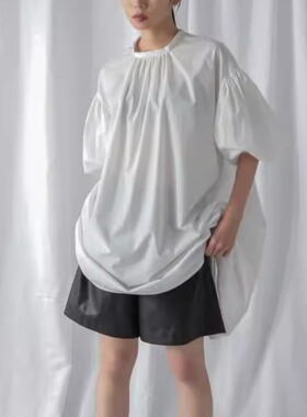 nacostyle出口日本原D高端卷袖抽绳超A2way宽松衬衫式连衣裙