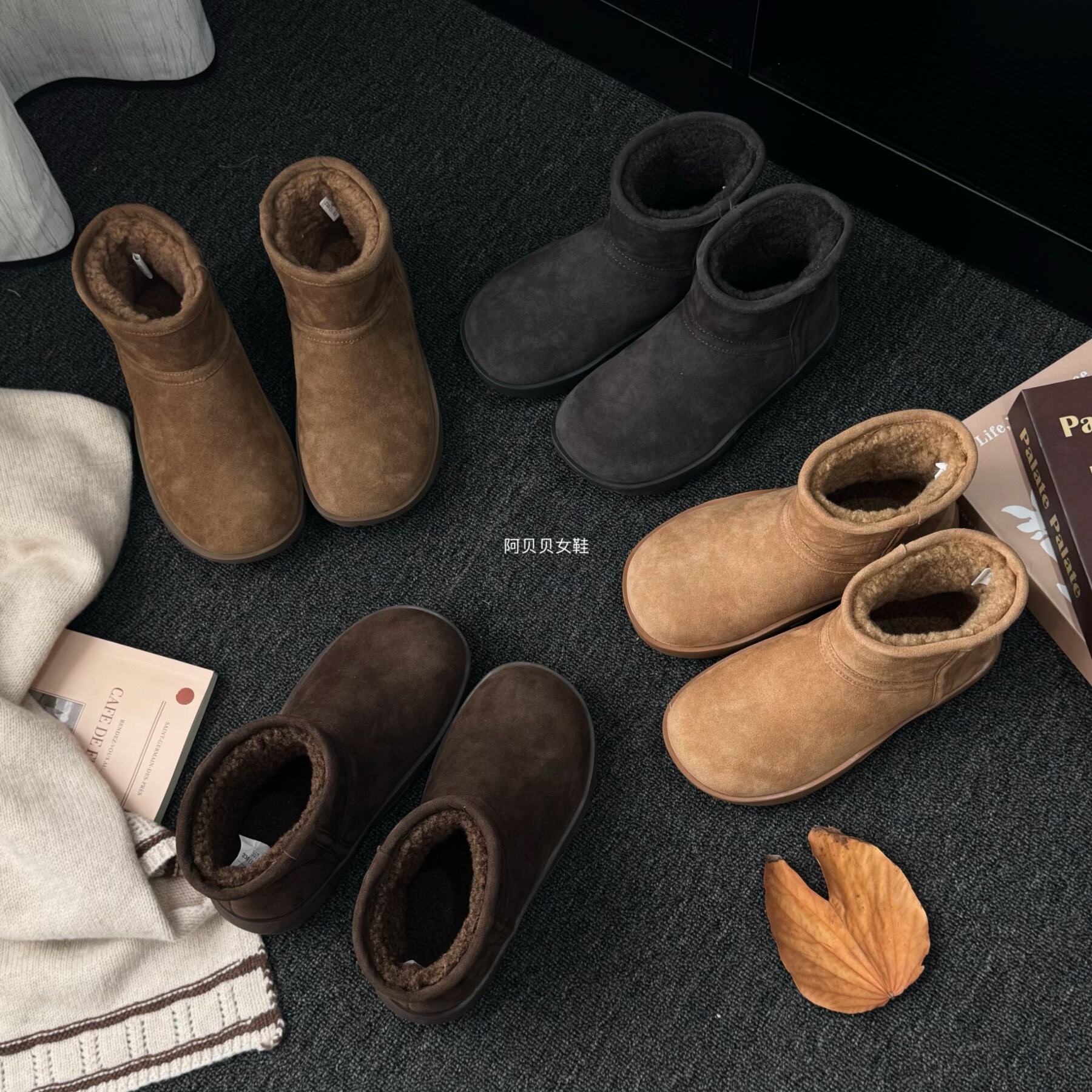 【BYBY】牛皮加绒短筒厚底雪地靴女2025冬季保暖防滑加厚百搭棉靴