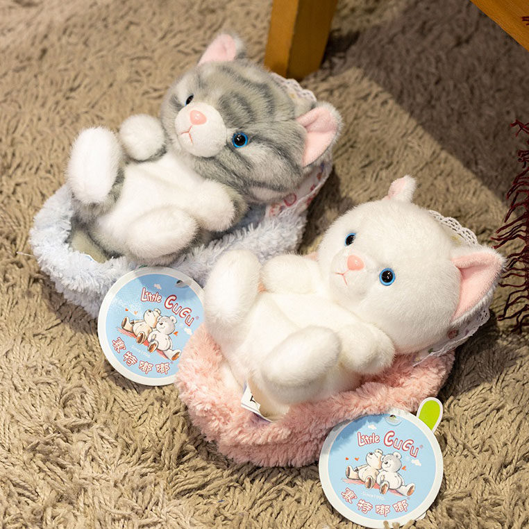 可爱小猫毛绒公仔篮子造型掌中宝小猫玩偶呆萌手偶娃娃礼物