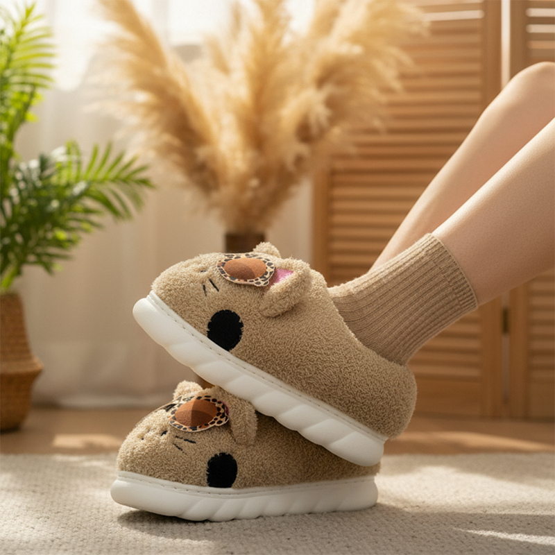 秋冬可爱小熊保暖包跟棉拖