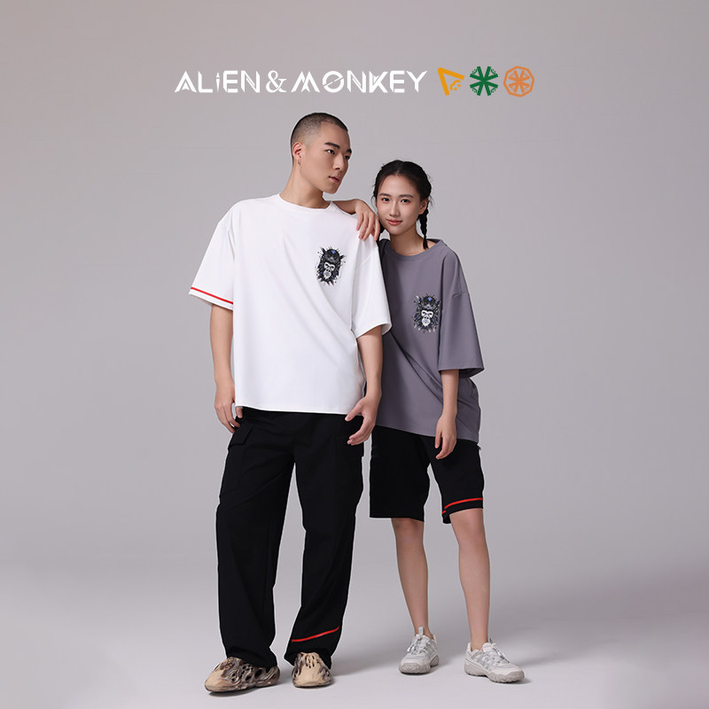 外星人与猴子ALien&Monkey 梭织赛博T夏季时尚出汗自动开合T恤