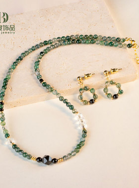 中国风水草玛瑙项链女生玛瑙耳环