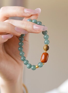 《蓝锦》天然蓝水翡翠手串女款高级感串珠南红沉香手链玉石新中式