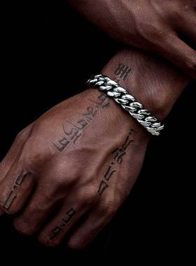 欧美跨境不锈钢饰品锆石弹簧扣古巴链钛钢手链嘻哈个性男士手饰