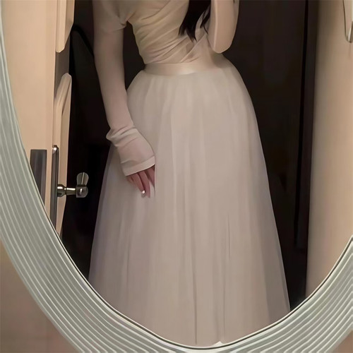 网纱裙子三层网纱半身裙720度大摆舞蹈裙高腰蓬蓬半裙仙女长纱裙