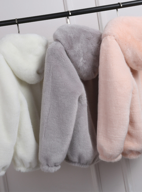 2025秋冬新款皮草仿水貂绒连帽羊羔绒短款宽松獭兔毛毛外套女百搭