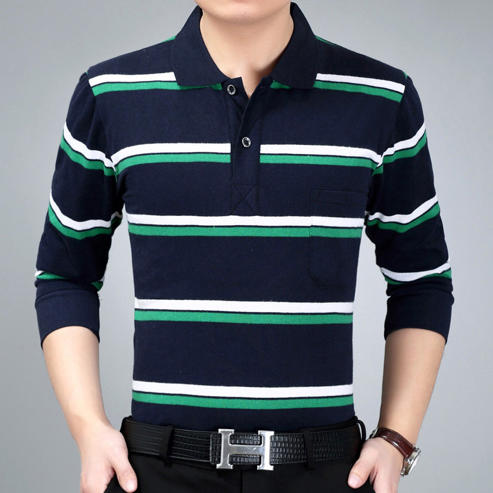 男士有领长袖T恤衫中老年加肥加大男T恤老人工作服衣服有口袋春装