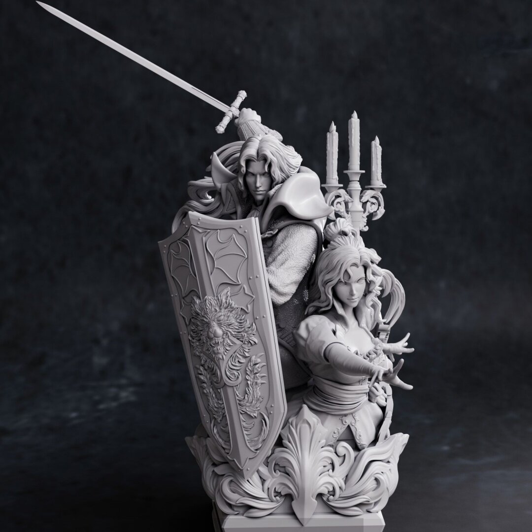 00500006-恶魔城 阿鲁卡多和玛利亚 gk白模手办 笔涂3d打印模型