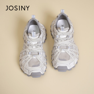 交叉绑带增高轻便鞋 女透气运动休闲鞋 厚底老爹鞋 卓诗尼2026春季