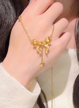 金色蝴蝶结项链女轻奢设计感