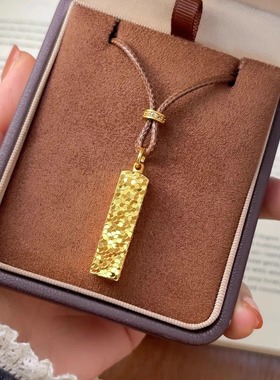 新中式四方来财18K金碎碎冰吊坠