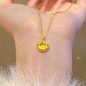 18K金色银杏叶项链女轻奢小众设计感个性 锁骨链沙金送女友吊坠