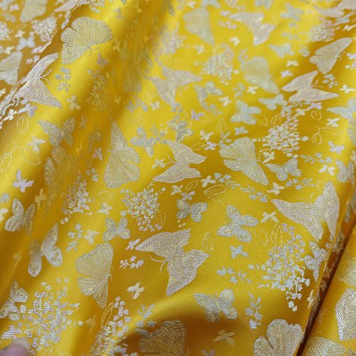 金黄饰蝴蝶国风旗袍童装娃丝绸缎布料装饰手工提花织锦古DIY包装