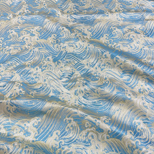 织锦缎布料汉服旗袍绸缎仿古坐垫提花丝绸中国风服装面料大浪淘沙