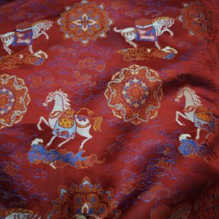 织锦缎汉服旗袍绸提花丝绸中国风服装 马年拜年服 布料福马奔腾童装